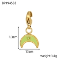 Detailed view of crescent moon pendant with green enamel and lobster clasp, 1.3cm x 1.1cm - Light Green Crescent Moon (BP1945B3)