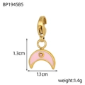 Detailed macro view of pink enamel crescent moon pendant with lobster clasp and dimensions - Pink Crescent Moon (BP1945B5)