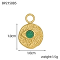 Detail of 1.0cm gold round pendant with green stone and hammered eye design - Round Evil Eye Style-Green (BP2158B5)