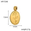 Detailed view of gold oval rose pendant with 1.5cm by 1.1cm size specifications - Oval Rose Relief (HP1724B)