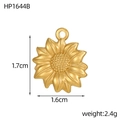 Macro view of gold sunflower pendant with brushed petals and embossed center, 1.7x1.6cm - Brushed Sunflower Pendant (HP1644B)