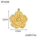 Detailed view of a gold flower pendant with embossed texture and size measurements - Five-Petal Flower Relief Pendant (BP1669B)