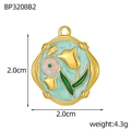 Detail of tulip flower pendant with mint green enamel inlay and wavy golden edges - Green Tulip Round Style (BP3208B2)