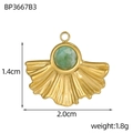 Detail view of a gold fan-shaped pendant with a green gemstone and size measurements - Green Stone Fan Style (BP3667B3)