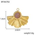 Detailed size chart of a golden leaf pendant with purple gemstone and radiant textures - Purple Stone Fan Style (BP3667B2)