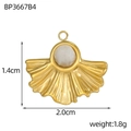Macro view of gold fan-shaped pendant with white center stone and radial texture - White Stone Fan Style (BP3667B4)
