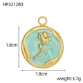 Detail of 1.8cm gold stainless steel rose pendant with green marble enamel inlay - Green Rose Round Style (HP3212B3)