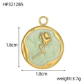 Detail of round golden flower pendant with light green enamel and 1.8cm size mark - Green Rose Round Style (HP3212B5)