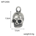 Detail view of gothic stainless steel skull pendant with size marks 1.5cm by 1.1cm - Welded Ring Vintage Skull Pendant (WP1240A)