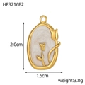 Detailed view of golden tulip pendant with pearlescent inlay and size measurements - White Tulip Oval Style (HP3216B2)