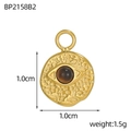 Detailed macro view of 1cm vintage gold round pendant with natural brown stone inlay - Round Evil Eye Style-Tiger Eye Color (BP2158B2)