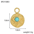 Detail of 1.5g gold round pendant with turquoise stone inlay and hammered texture - Round Evil Eye Style-Turquoise Color (BP2158B3)