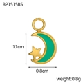 Detailweergave van de smaragdgroene ster- en maanbedel met afmetingen en gewicht - Smaragdgroen Ster Maan Stijl (BP1515B5)