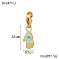 Blue enamel Hamsa hand charm with lobster clasp, 1.3cm x 0.7cm detailed dimensions - Light Blue Heart Hamsa Style (BP2474B2)
