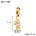 Golden Hamsa hand pendant with pink and purple enamel and heart detail - Pink Purple Heart Hamsa Style (BP2474B4)