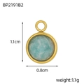 Macro view of round light blue stone pendant with gold bezel and 1.1cm dimensions - Round Light Blue Natural Stone Style(BP2191B2)