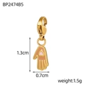 Golden Hamsa charm with pink heart and lobster clasp for jewelry making, 1.3cm charm - Pink Heart Hamsa Style (BP2474B5)