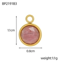 Detailed view of pink faceted gemstone pendant with gold metal base and size markings - Round Pink Faceted Gemstone Style(BP2191B3)