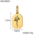Gepolijste gouden rechthoekige hanger 1,2x0,8cm met gravure van lelietjes-van-dalen - Januari Geboortebloem (PJ01093D1)