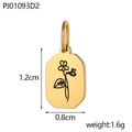 Gouden rechthoekige bloem hanger van roestvrij staal voor DIY sieraden maken - Februari Geboortebloem (PJ01093D2)