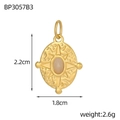 Detailed size view of retro oval bohemian gold pendant with inset turquoise gemstone - Oval Light Cat Eye Starry(BP3057B3)