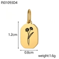 Rechthoekige gouden hanger met zwarte bloemgravure voor DIY-sieraden maken - April Geboortebloem (PJ01093D4)