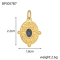 Detailed size view of retro oval gold pendant with engraved star and blue stone - Oval Dark Blue Lapis Starry(BP3057B7)