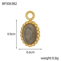 Macro view of a 0.9cm oval turquoise pendant with gold beaded edging and grey stone inlay - Oval Gray Labradorite Style(BP3063B2)