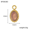 Macro detail of oval gold-plated pendant with purple stone showing dimensions 0.9cm by 0.6cm - Oval Purple Color-changing Stone Style(BP3063B3)