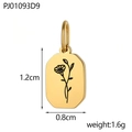 Gouden rechthoekige hanger met zwarte gegraveerde bloem van 1,2 cm bij 0,8 cm - September Geboortebloem (PJ01093D9)