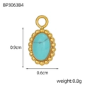 Macro detail of bohemian turquoise pendant showing gold bead frame and 0.9cm size - Oval Turquoise Beaded Edge Style(BP3063B4)