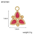 Macro view of a 1.4cm golden triangle pendant with three red teardrop enamel elements - Triangular Red Teardrop Style(BP3070B1)