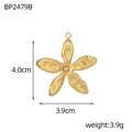 Detailed view of golden stainless steel sunflower pendant with brushed texture petals - Radial Brushed Five Petal Flower Shape (BP2479B)