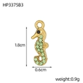 Detailed size view of a 1.8cm golden seahorse charm with green zircon stones - Gold Sea Horse - Light Green Zirconia (HP3375B3)
