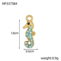 Detail of gold seahorse pendant with blue cubic zirconia stones for DIY jewelry - Gold Sea Horse - Sky Blue Zirconia (HP3375B4)