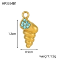 Detailed view of ocean style golden conch pendant with blue zircons and dimensions - Gold Conch - Sky Blue Zirconia (HP3384B1)