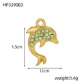 Detailed view of 1.3cm gold dolphin pendant featuring micro-set green cubic zirconia - Gold Dolphin - Light Green Zirconia (HP3390B3)