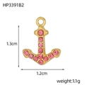 Nautical gold anchor pendant with pink zircon inlay and fixed top loop charm - Gold Anchor - Pink Zirconia (HP3391B2)