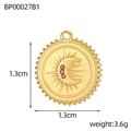 Dettaglio pendente dorato 1,3 cm con raggi di sole, mezzaluna e zirconi rosa lucidi - Stile Sole Luna Dorato con Tre Strass Rosa (BP00027B1)