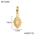 Macro shot of gold stainless steel diamond pendant with pink enamel eye and lobster clasp - Sunburst Pattern Pink Oval (BP1942B5)