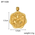 Detail view of 1.7cm round gold floral pendant with embossed flower pattern and dimensions - Flower Relief Style (BP1160B)