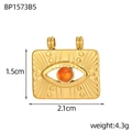 Makro-Detail des goldenen Evil Eye Anhängers mit Naturstein und Maßangaben - Rechteck Böses Auge Oranger Stein (BP1573B5)