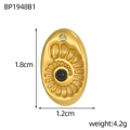 Goldener Oval-Anhänger mit Spiraltextur und schwarzem Stein, Größe 1,8cm mal 1,2cm - Ovales Muscheldesign Schwarzer Stein (BP1948B1)
