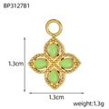 Detail of clover pendant with green enamel inlays and gold beaded metal edges - Light Green Clover Style (BP3127B1)