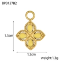 Macro detail of gold four-leaf flower pendant with yellow enamel and beaded trim - Yellow Clover Style (BP3127B2)