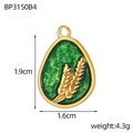 Detail of green teardrop pendant with gold wheat pattern showing 1.9cm height dimensions - Green Wheat Ear Style (BP3150B4)