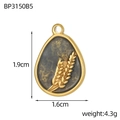 Detailed view of teardrop wheat pendant measuring 1.9cm with golden finish and vintage texture - Dark Brown Wheat Ear Style (BP3150B5)