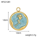 Detail of round golden rose pendant with 1.8cm diameter and blue enamel finish - Blue Rose Round Style (HP3212B1)