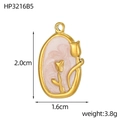 Detail view of a 2cm gold tulip pendant with pink enamel inlay and size measurements - Pink Tulip Oval Style (HP3216B5)