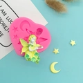 Rosa herzförmige Silikonform mit Elfen- und Mondmotiven für DIY-Fondant und Tortendekoration - Rosa Herz Fee Form